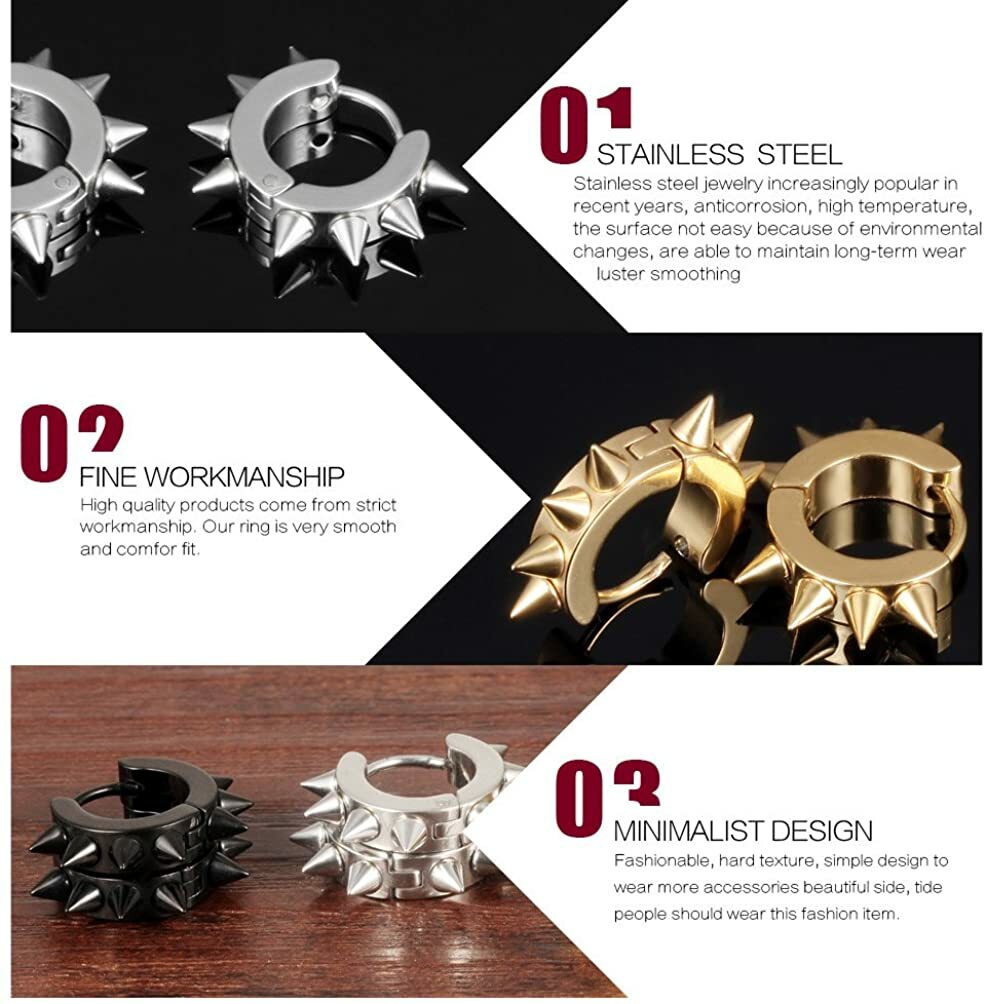 1 Pair Huggie Stud Earrings Rivet Spike Punk Rock Gothic Style Stainless Steel