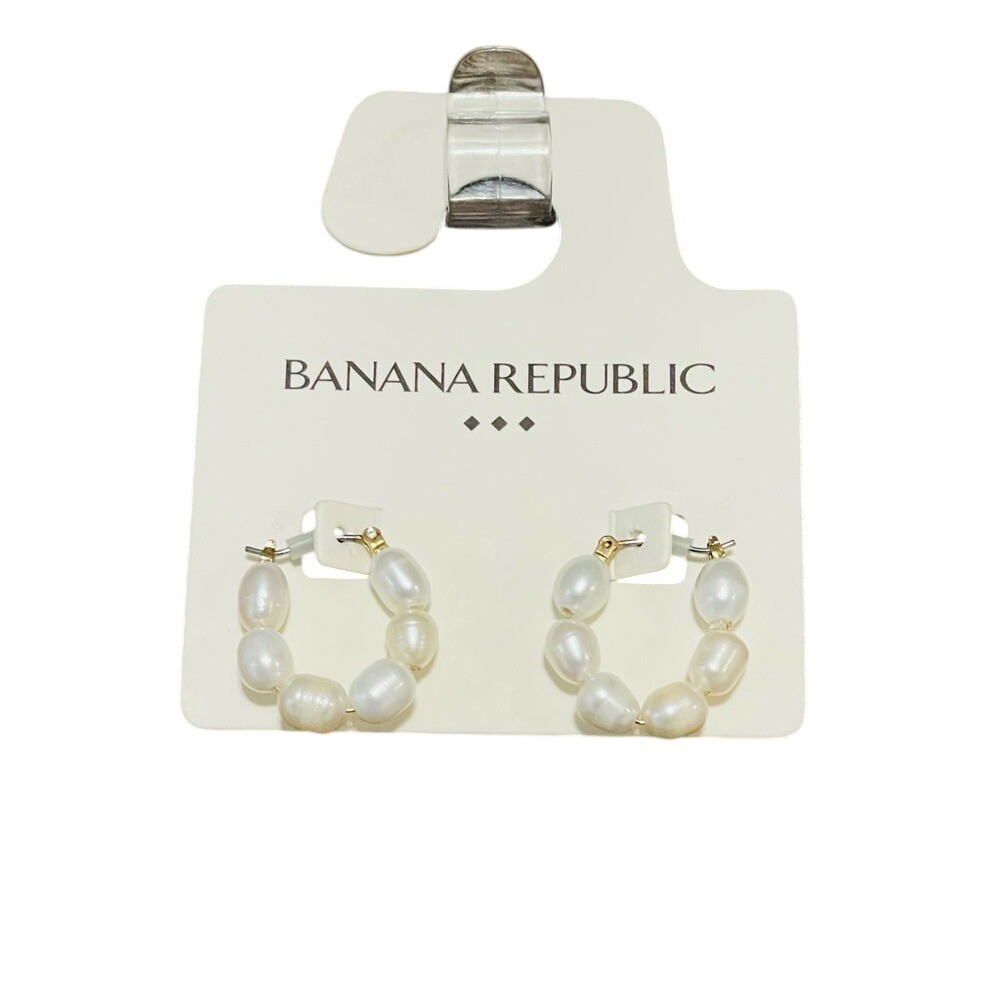 Banana Republic Freshwater Pearl Hoop Earrings Gold Tone White 579094-00-1 NEW