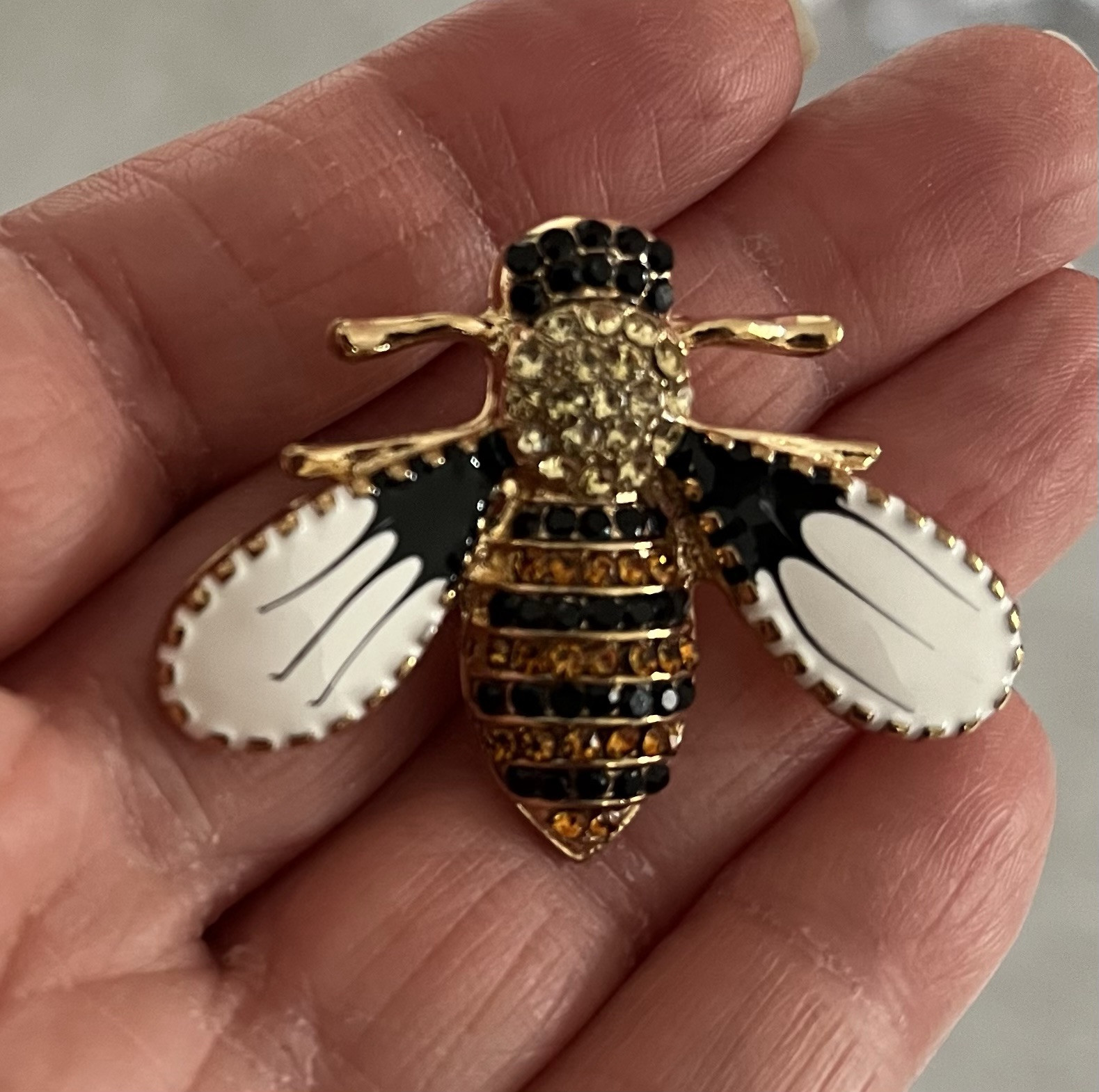 Costume Jewellery Bee Brooch Enamel And Rhinestones, See Description