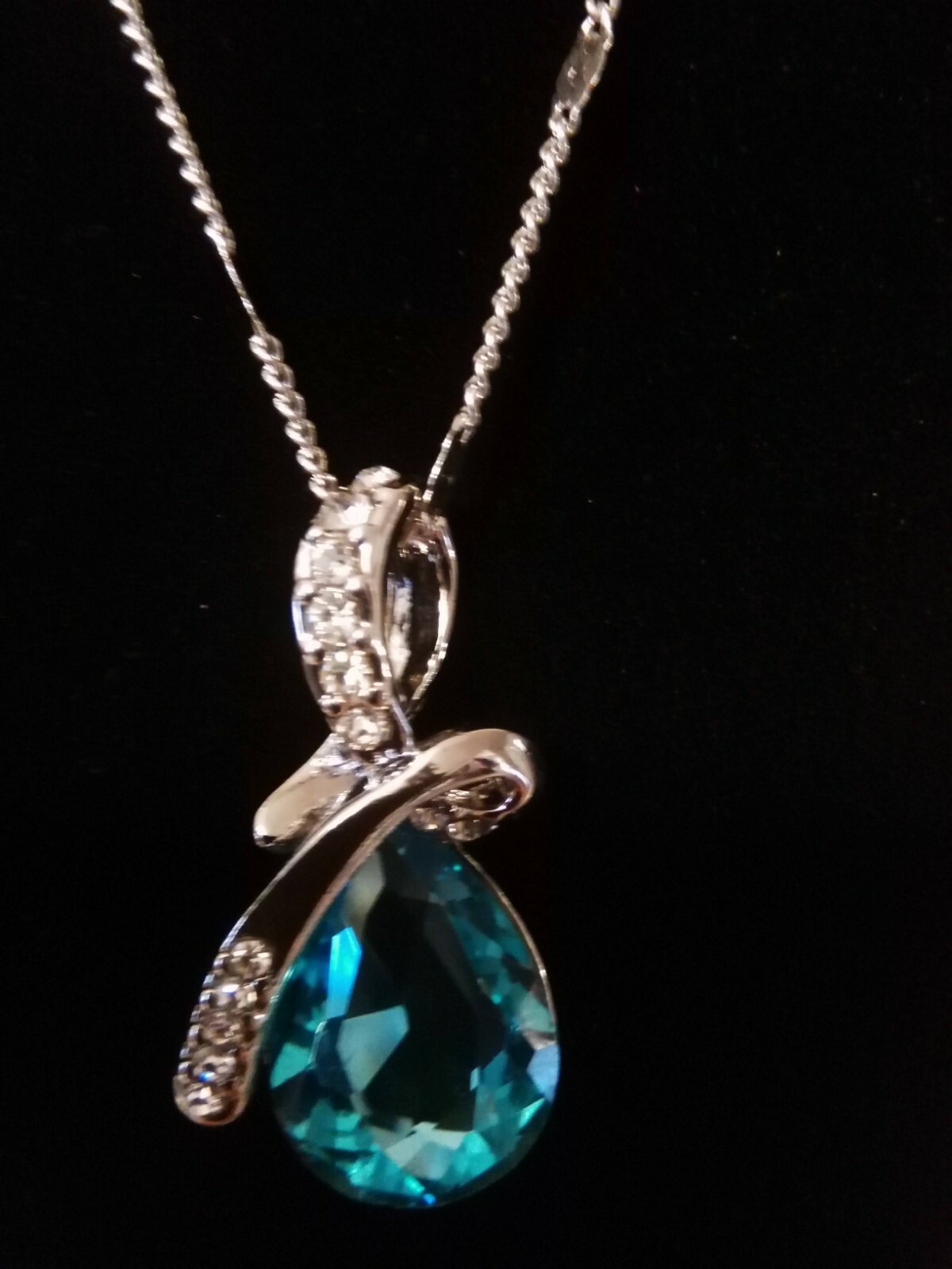 Princess Ice Platinum Plated Blue Teardrop Necklace