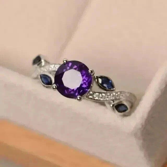 Simulated Amethyst 3.00Ct Round Cut Women’s Wedding Ring 14K White Gold Plated