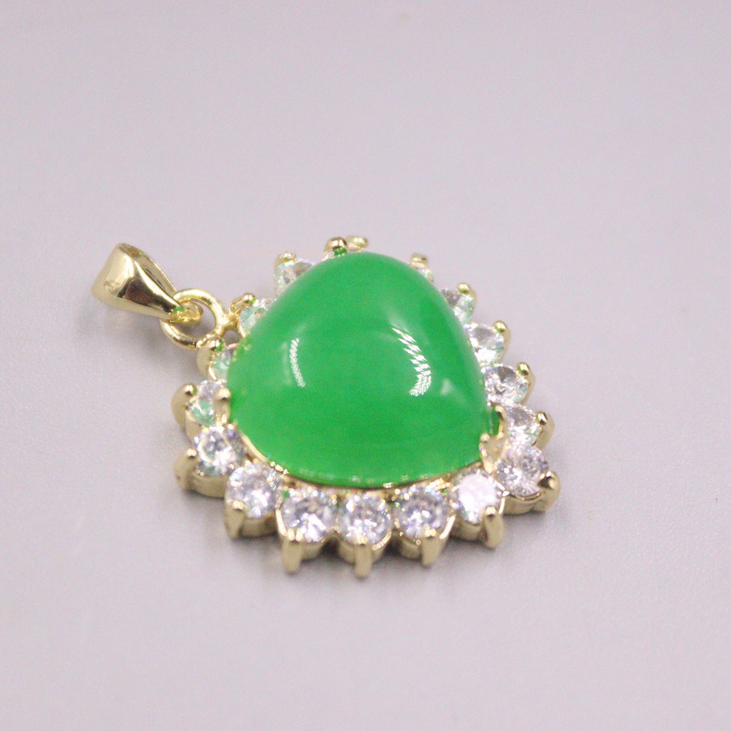 Gold-plated Simulated Green Heating Jade Zirconic Loving Heart Jadeite Pendant