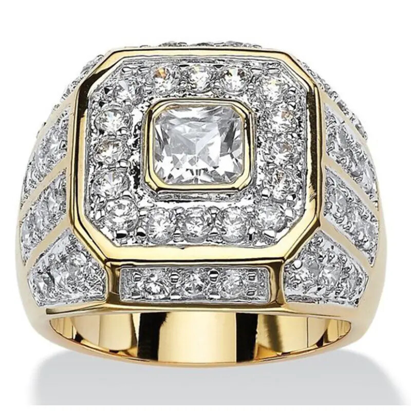 Men or Women Rhinestone Gold Hip Hop Ring size 8 9 10, 11, 12