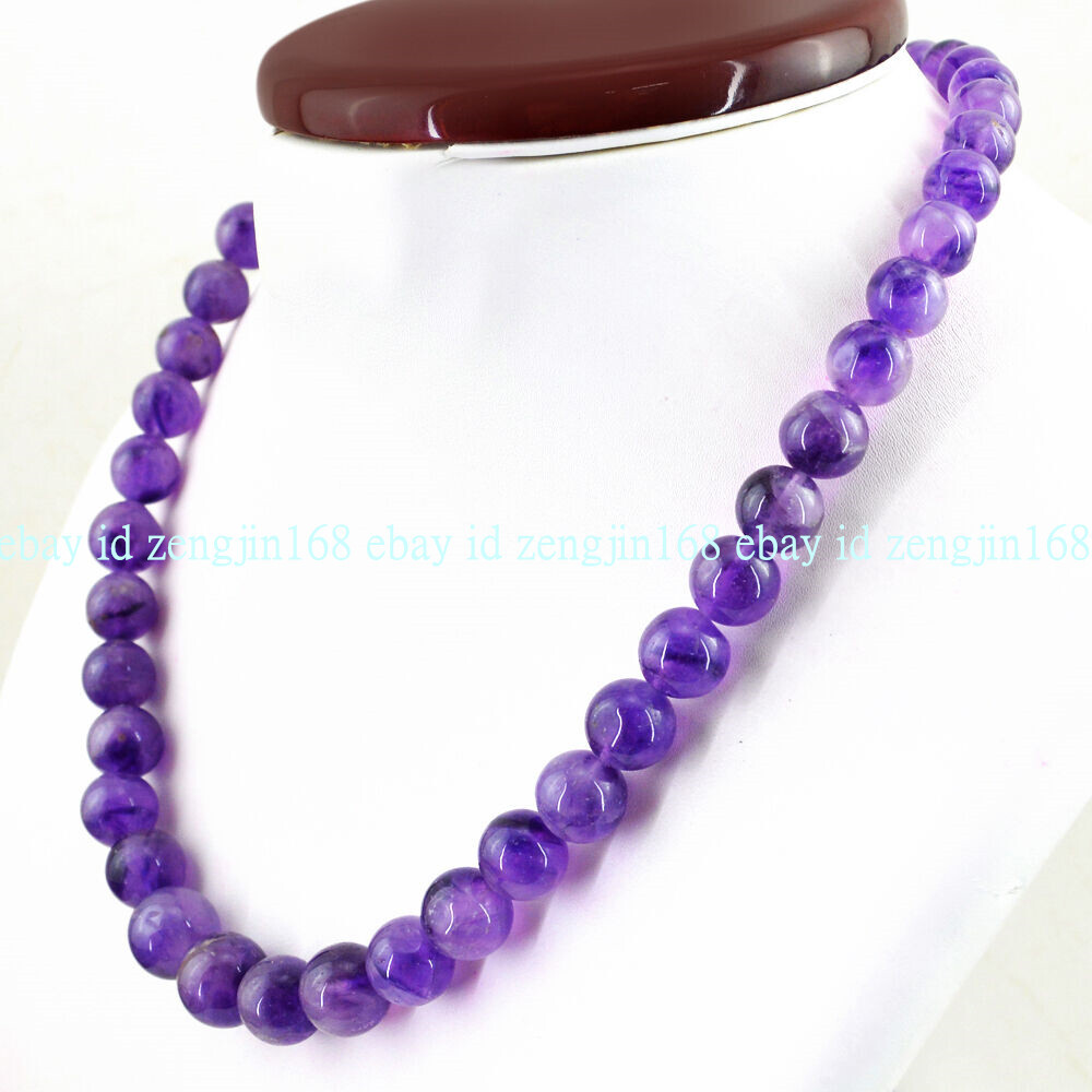4/6/8/10/12/14/16mm Natural Purple Amethyst Round Gems Beads Necklace 18” AAA