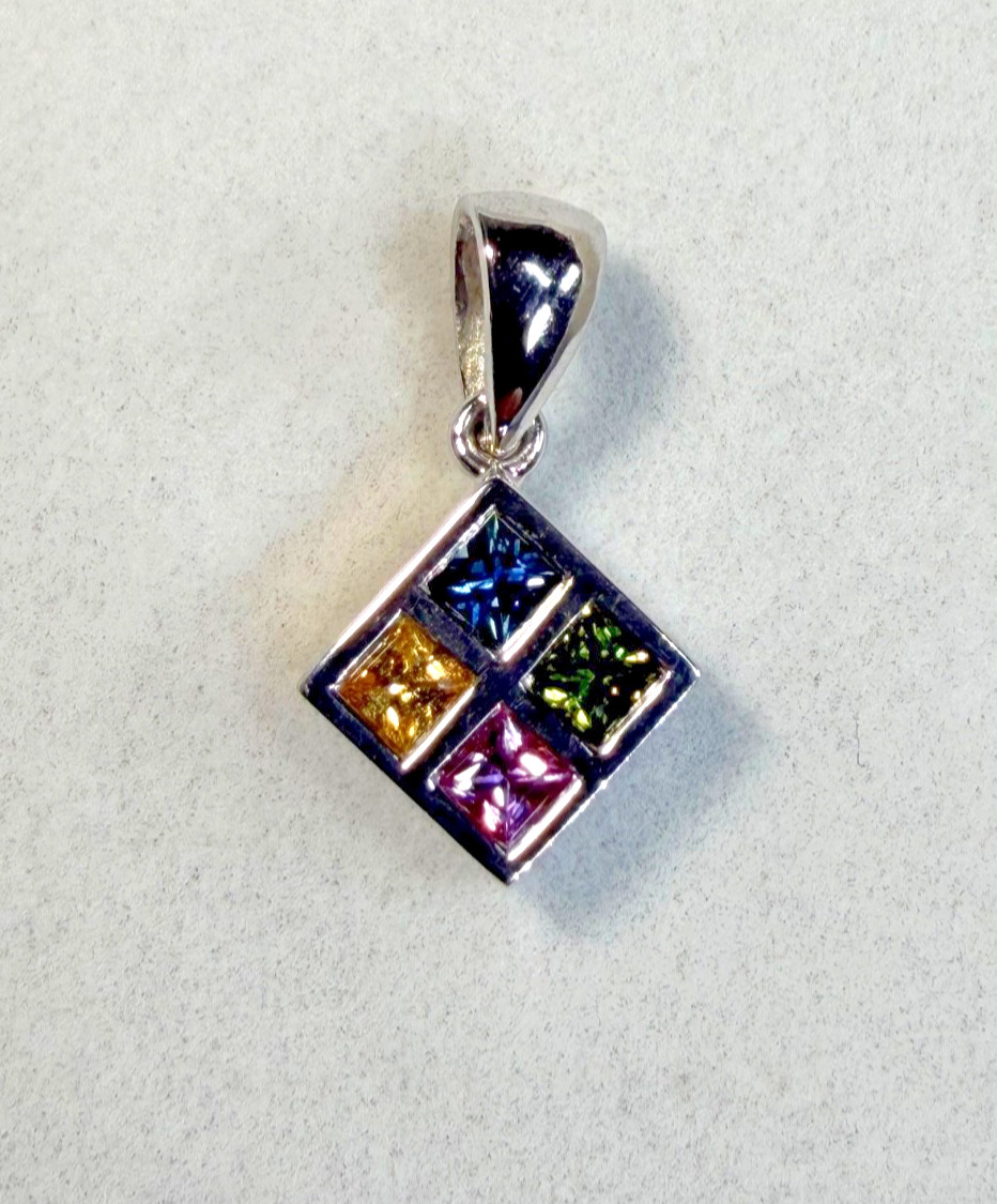 950 Platinum Multi Color .80ctw Blue Green Yellow Pink Sapphire Pendant