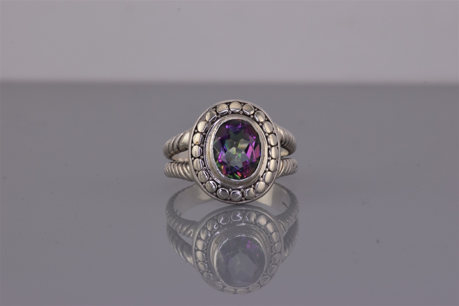 ATI ID Sterling Silver Oval Button Accent Mystic Topaz Cable Band Ring 925 Sz: 9