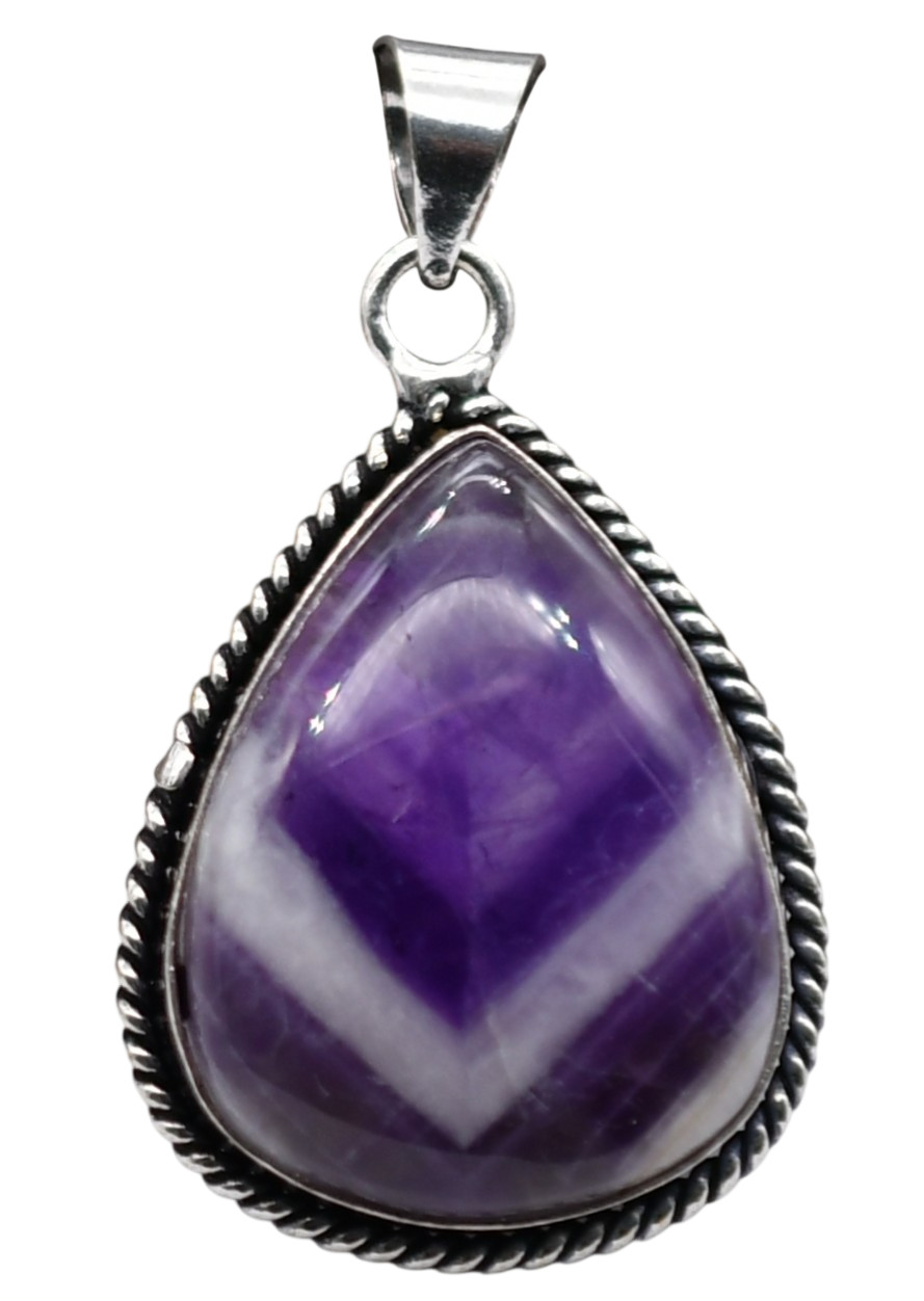 Amethyst Natural Gemstone Antique Silver Plated Pendant 1.5″ J 774
