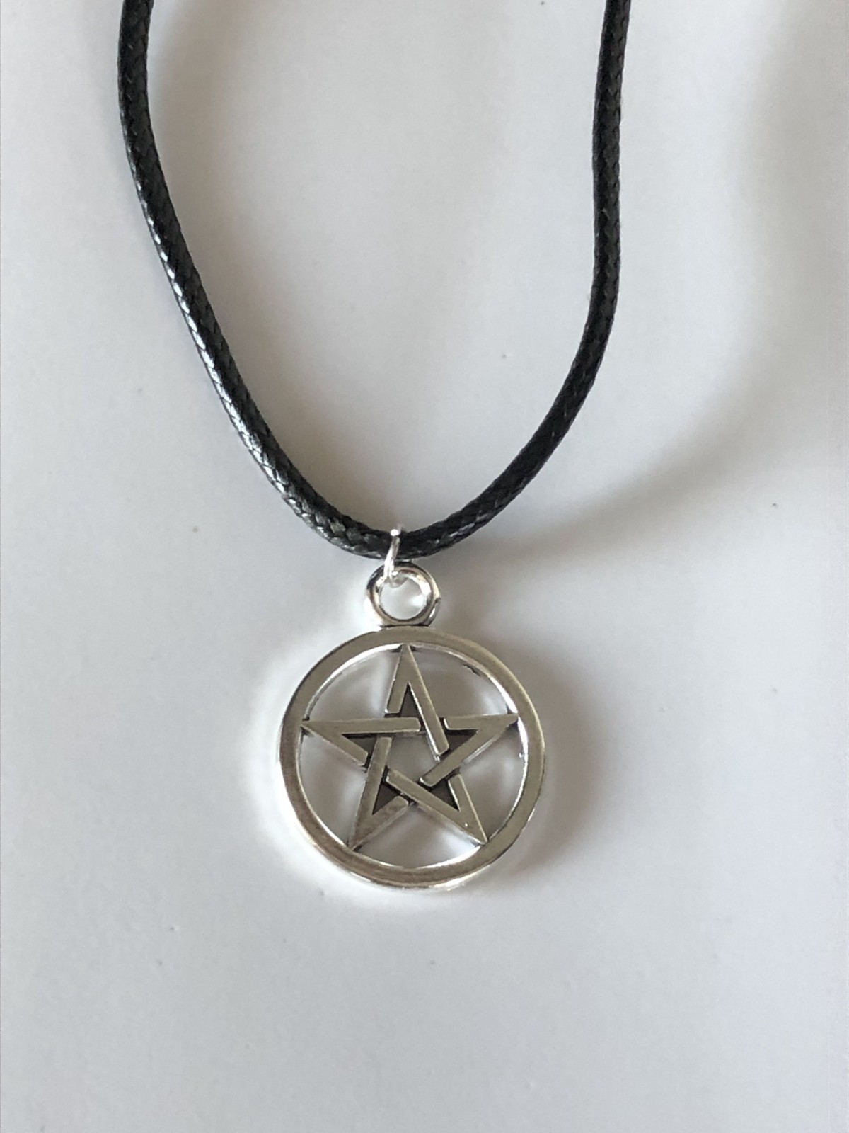 Pentagram Genuine Leather 2cm Solid Silver Pendant Choker Necklace 45cm+5cm