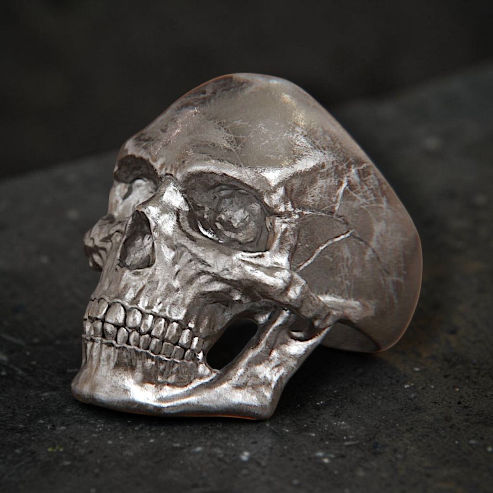 Sterling Silver Skull Ring, Gothic Biker Punk Rock Statement Jewelry