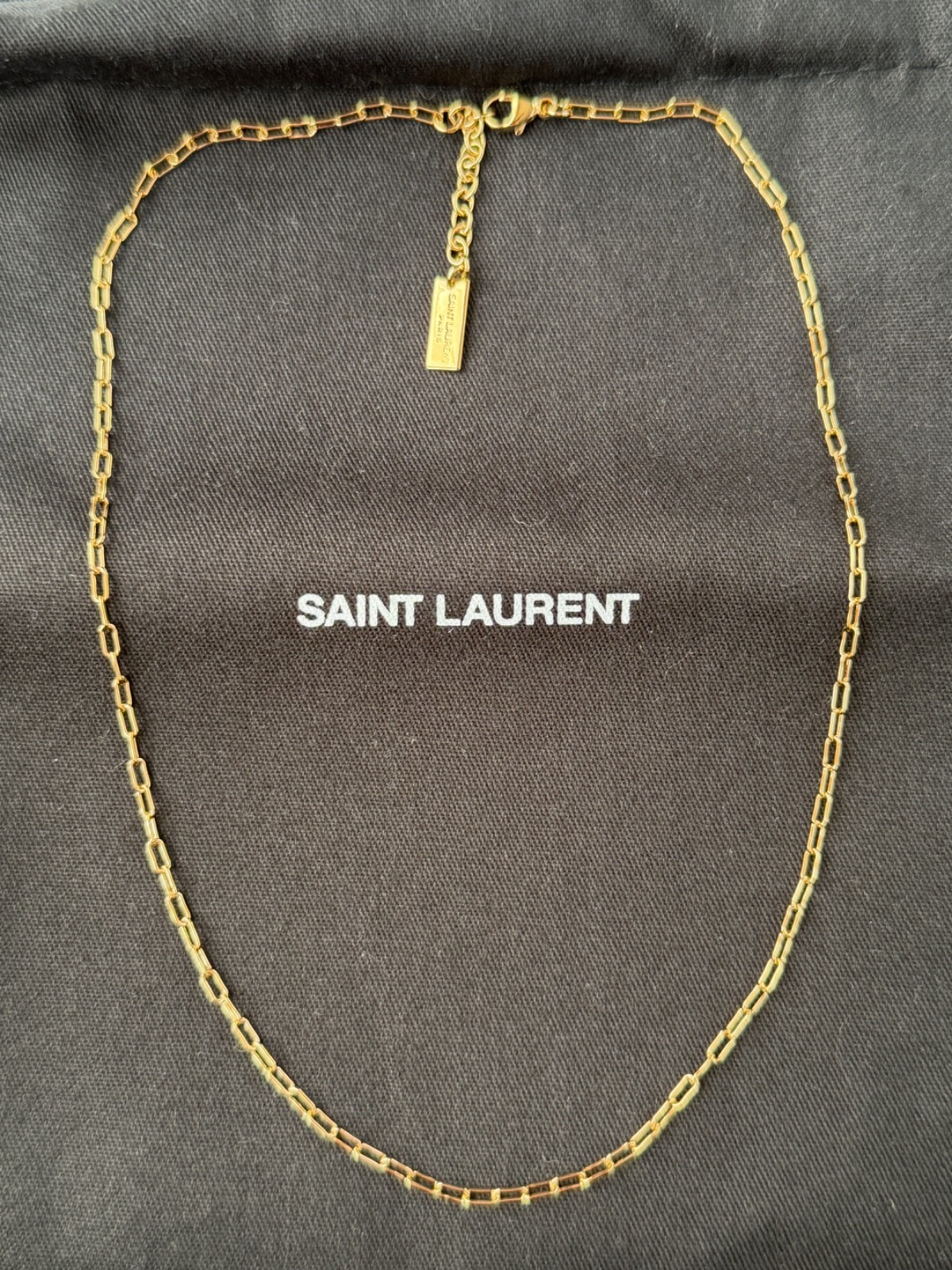 NWT Saint Laurent YSL Rectangular Chain Link Gold Tone Brass Short Necklace $695