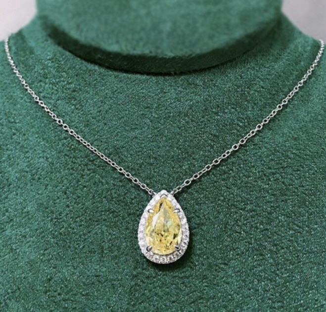 Sparkling Natural Yellow Citrine CZ Halo Teardrop Necklace & Ring Size 10 Set