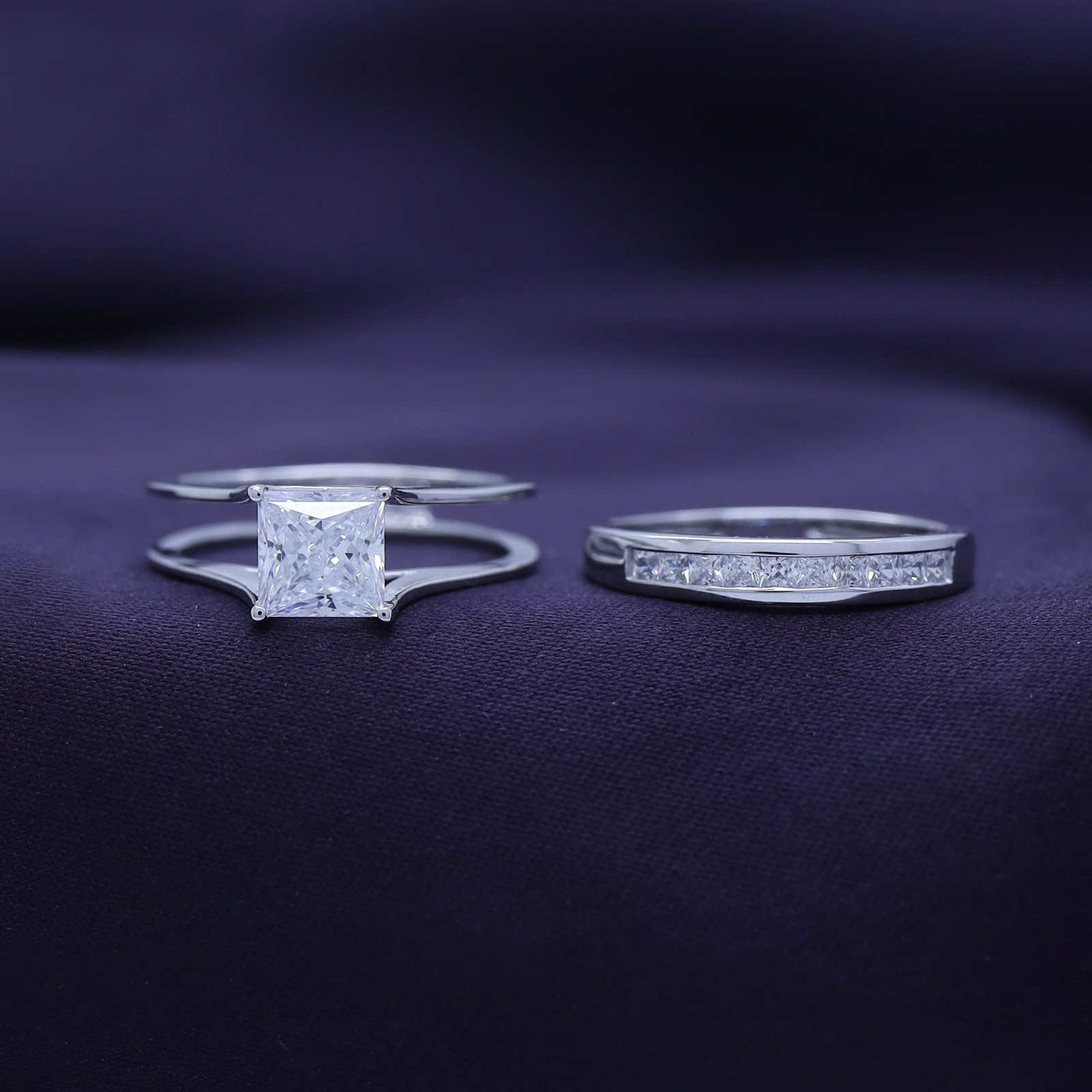 Engagement Wedding Band Ring Set Princess Cut 925 Sterling Silver