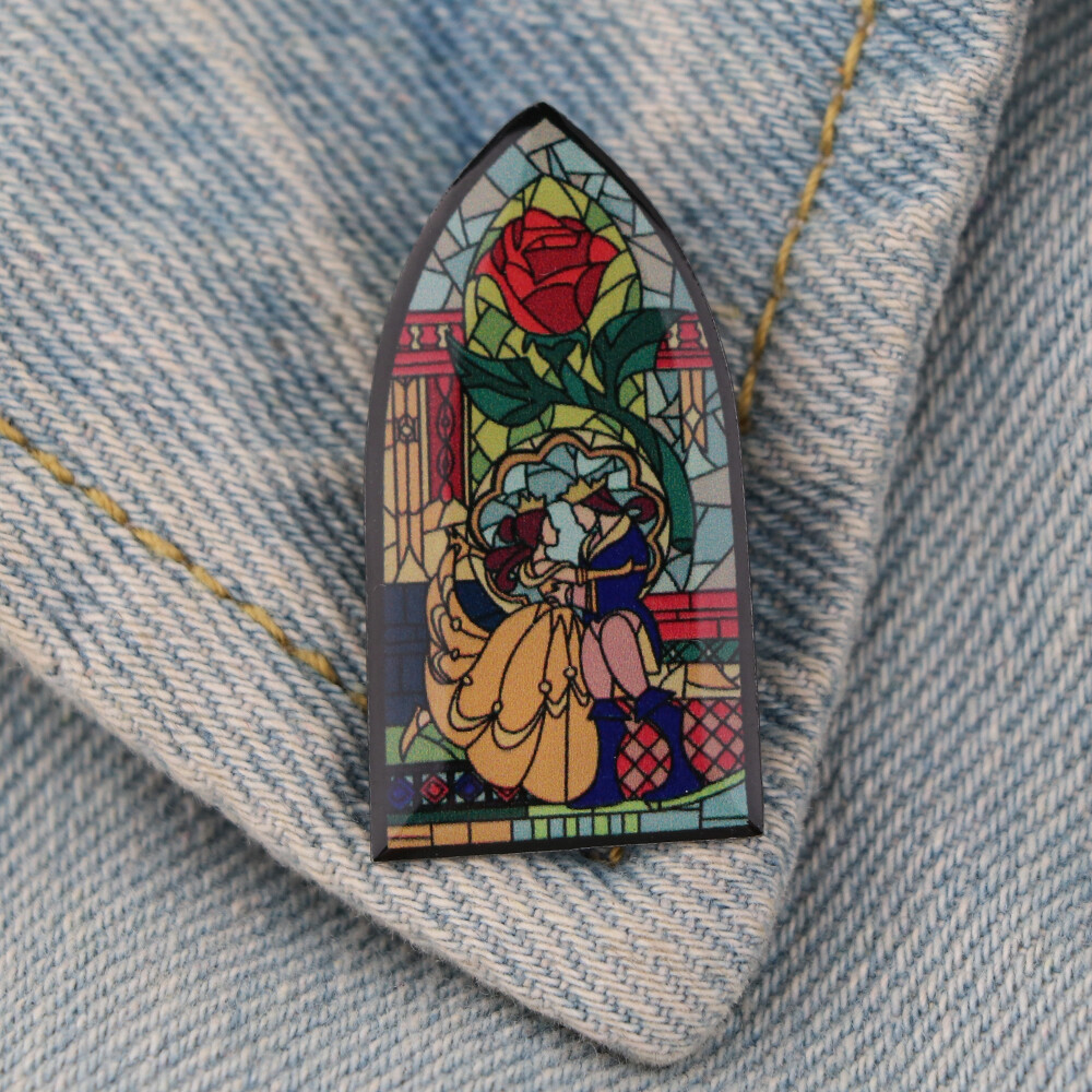 Beauty And The Beast Princess Belle And Beast Stained Glass Enamel Metal Pin