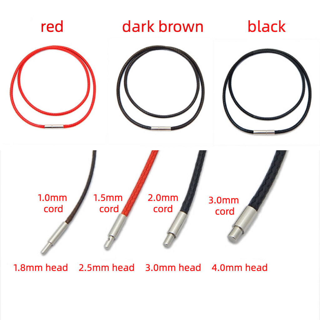 1.0/1.5/2/3/4mm Black Woven Necklace Rope Leather Cord Stainless Steel 40-80cm