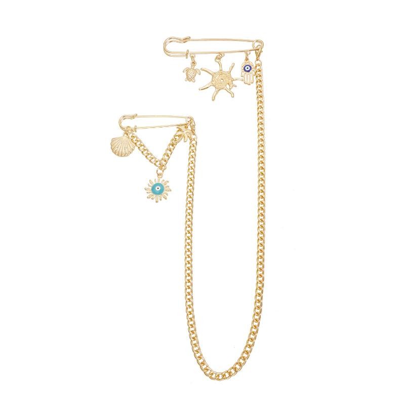 Y2K Punk Chain Pendant Tassel Brooch Multi-layer Cardigan Clip