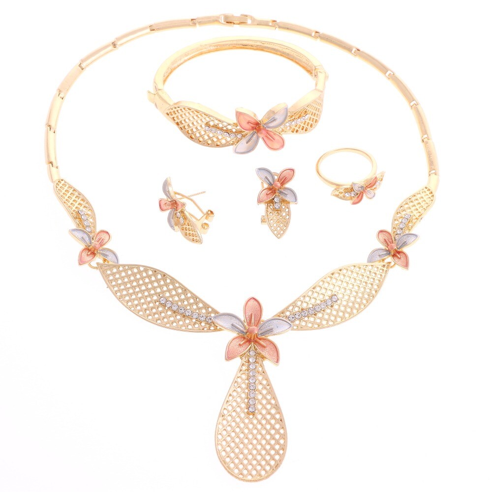 New Gold Plated Metal Necklace Bracelet Earring Set MNS490-MUL