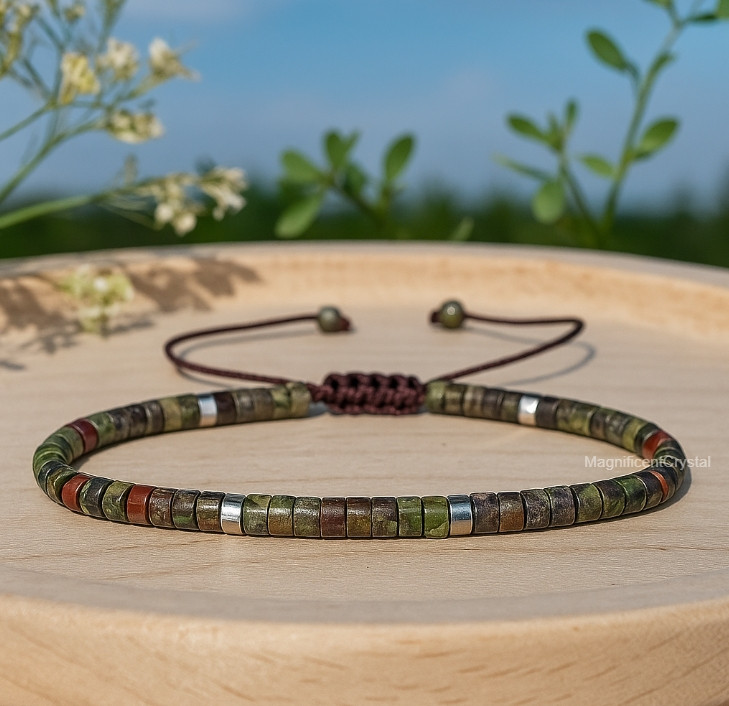 Bloodstone Bracelet Tube Bead Stone Jewelry Healing Energy Women Men Gifts