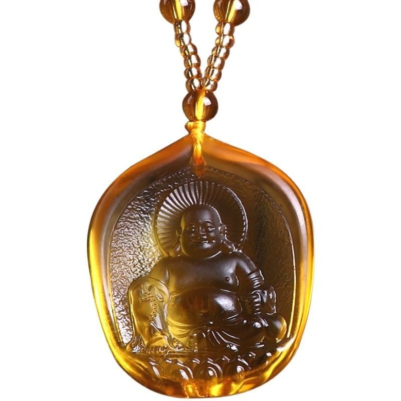 New Glass Maitreya Buddha Pendant Necklace Chinese Style Religious Accessory