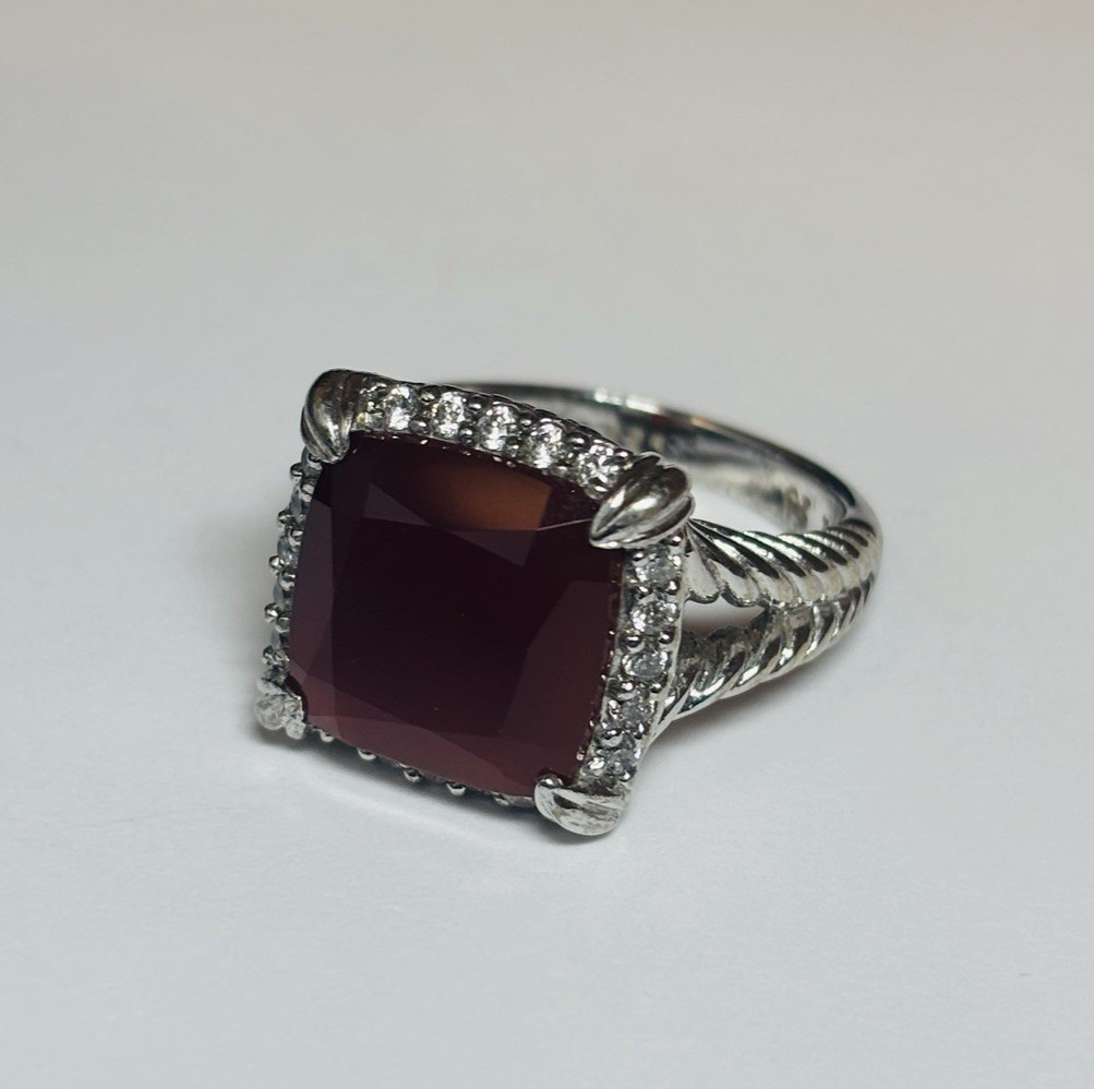 Judith Ripka Sterling 925 Silver Red Carnelian CZ Accent Ring Size 7-.27