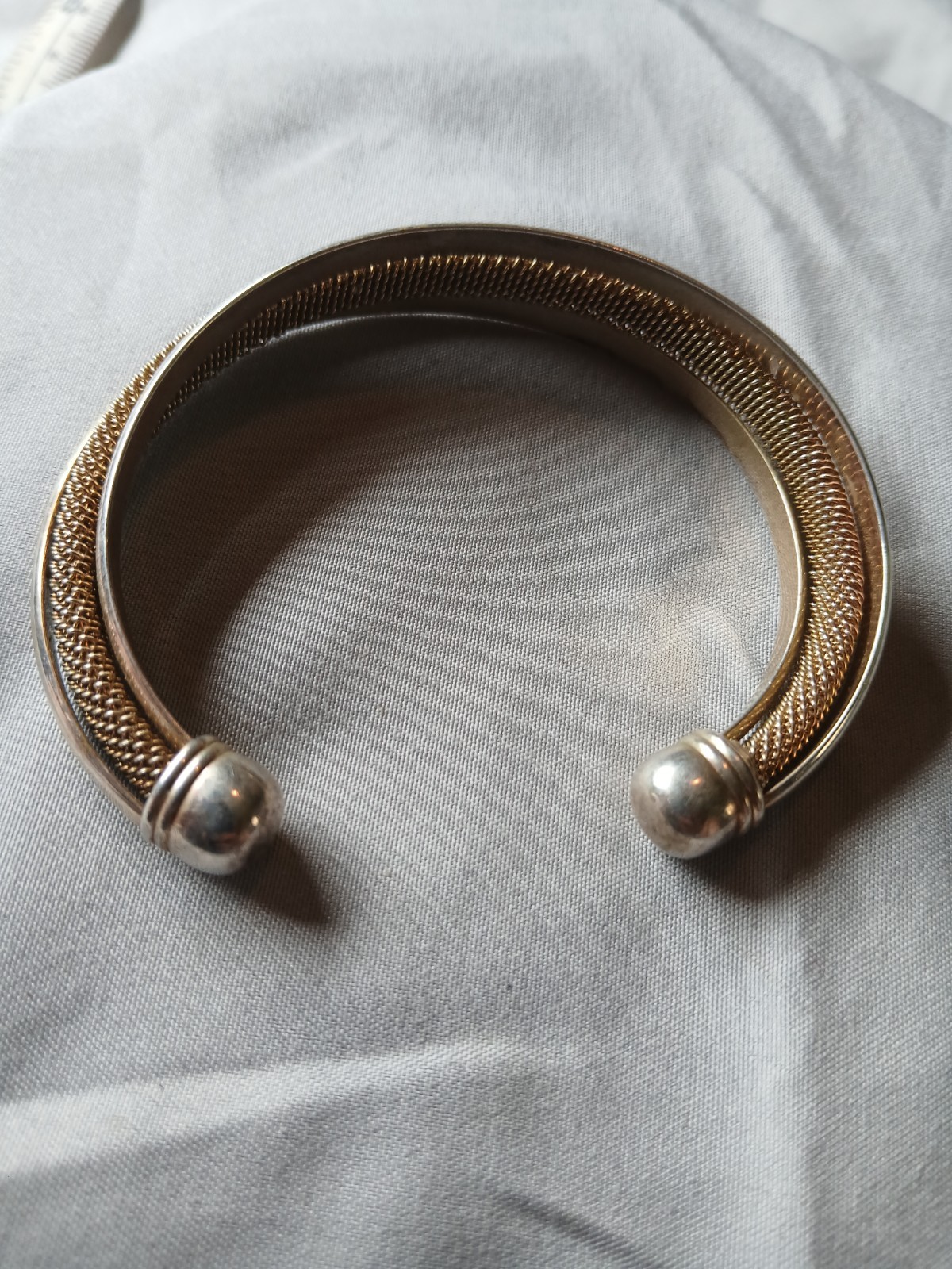 S925 Mesh Open Cuff Bracelet, Signed