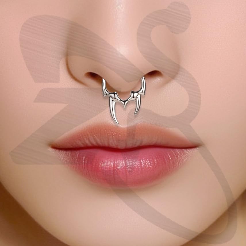 ZS 1PC Fake Septum Nose Ring Hoop, Non Pierced Cuffs Faux Clicker Fangs