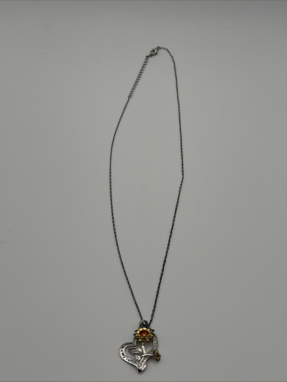 925 Sterling Silver You Are My Sunshine Heart Sunflower Pendant Chain Necklace￼