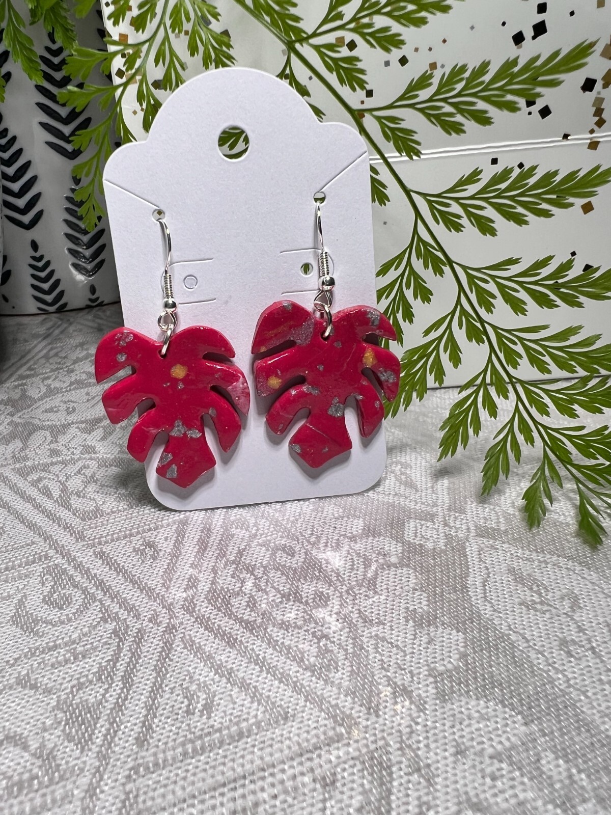 MONSTERA CLAY EARRINGS HANDMADE, GLAZED GREAT GIFT IDEA (SELECT FROM PHOTOS) #2