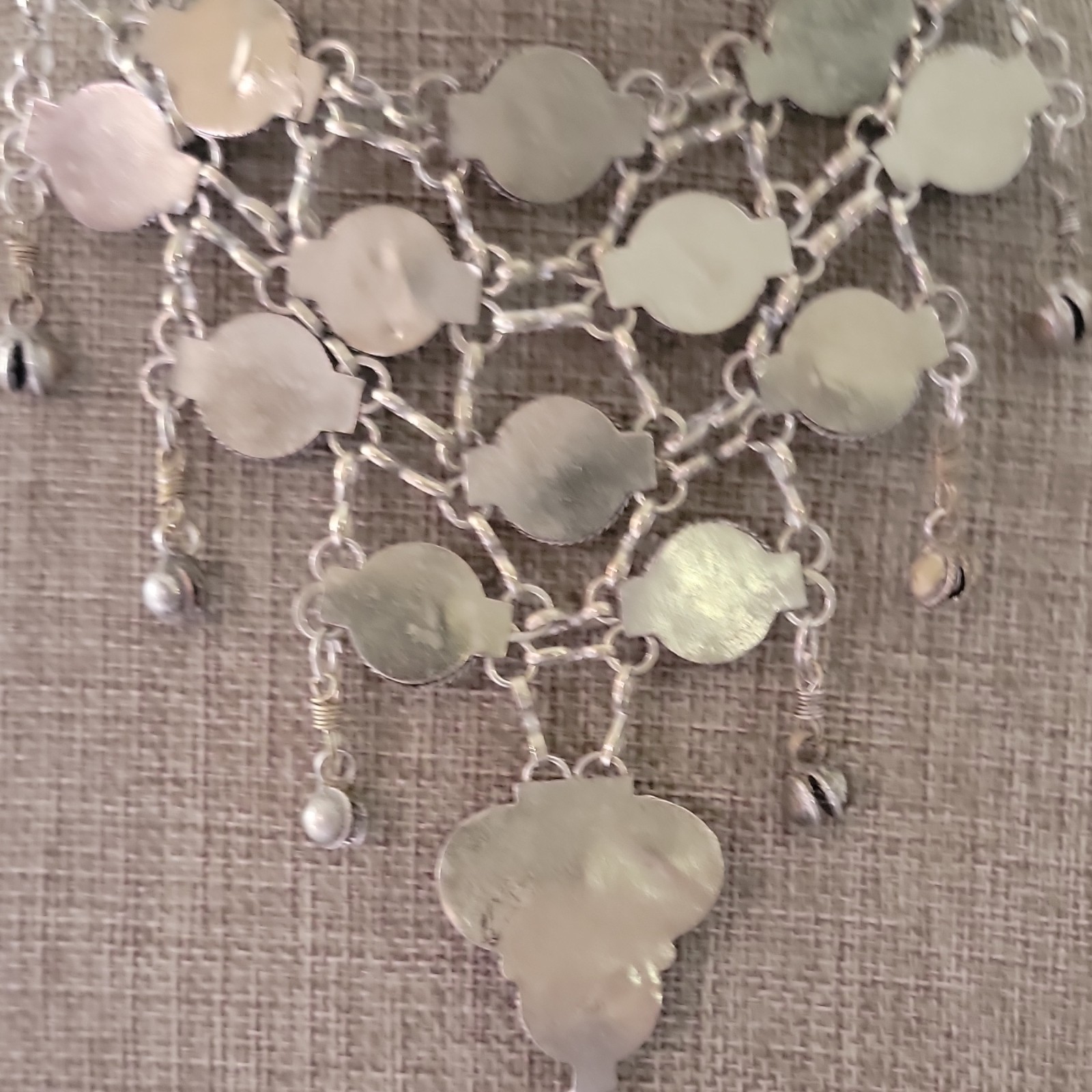 Tibetan Silver Multicolor Oval Cabochon Bezel Set Bib Charm Necklace Link Chain
