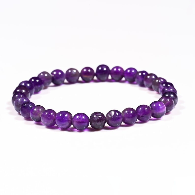 A++ Beautiful Amethyst Smooth Round Gemstone Beaded Protection Bracelets 6-8”