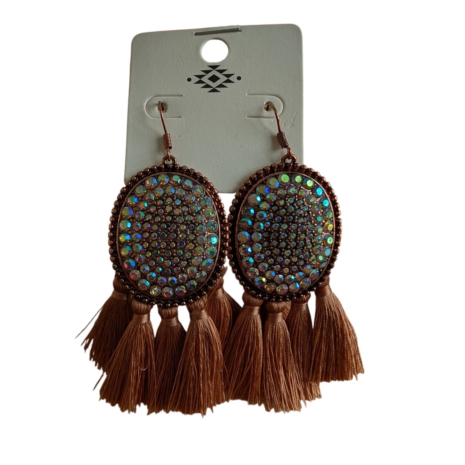 1398 – Boho Western Coppertone Earrings with Rhinestones and Tassels – NWT