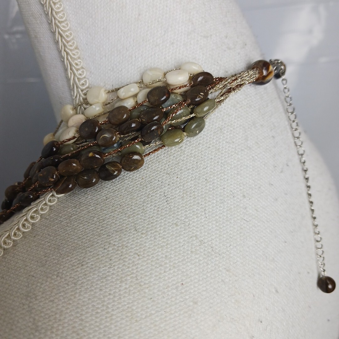 Layered Statement Necklace Multi Ivory Green Earth Tone Beaded Boho Wear To Work