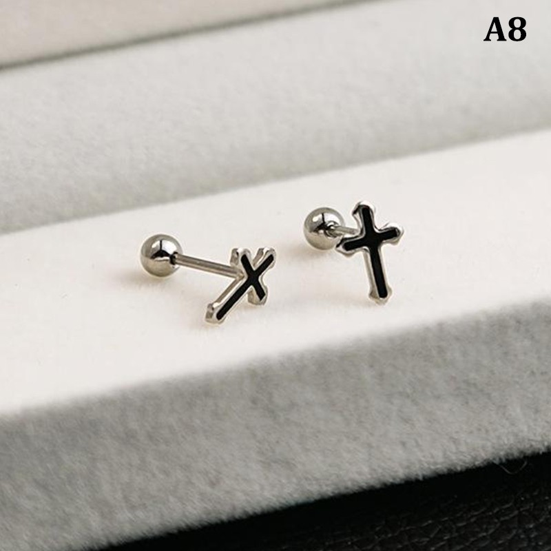 Silver Black Heart Star Round Small Stud Earrings for Women Ear Studs Jewelry