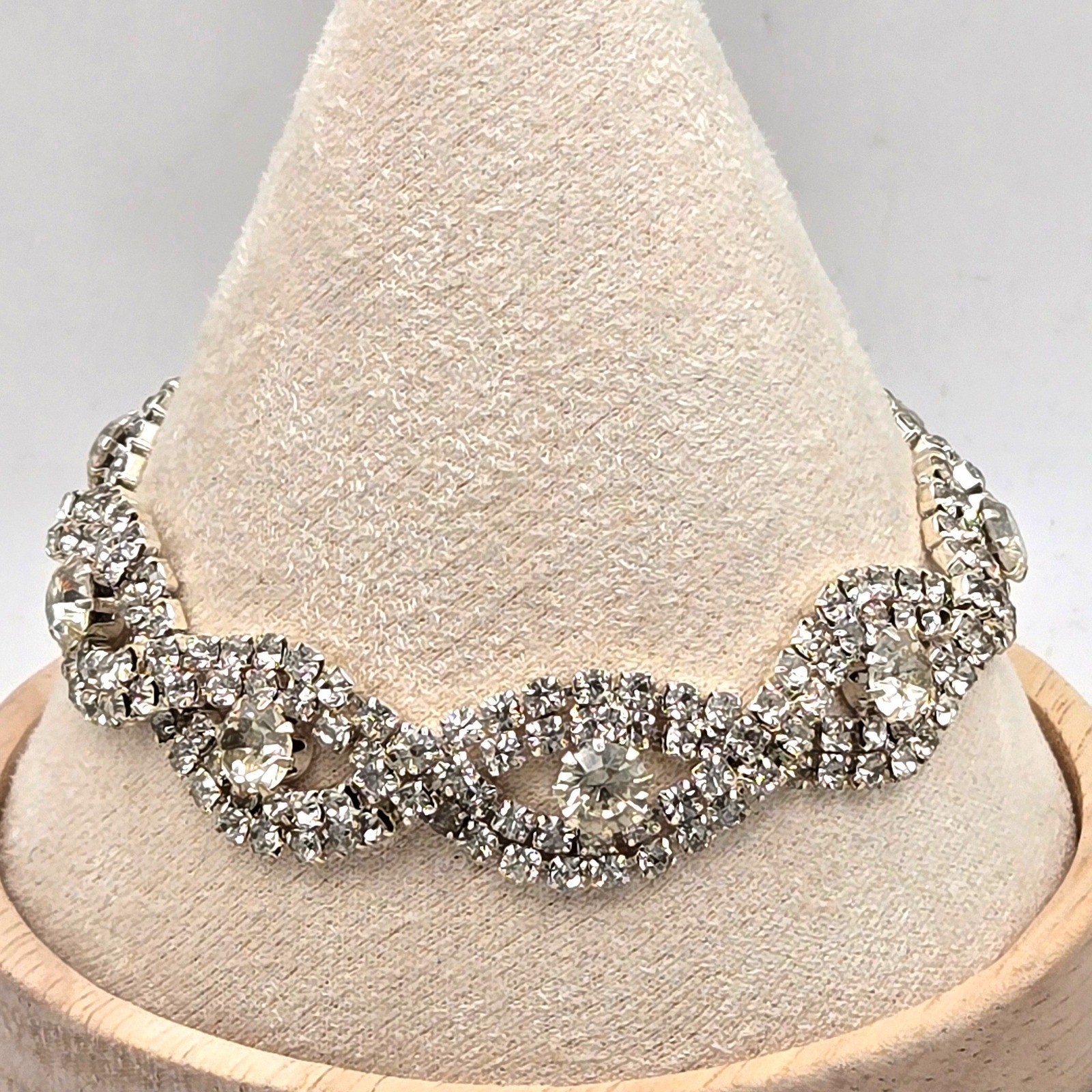 Silver Tone Rhinestone Marquise Link Adjustable Bracelet Clear Crystal Wedding