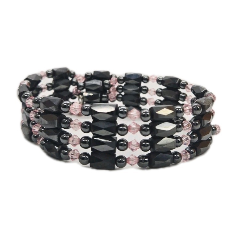 Hematite Necklace Beaded Long Black & Pink Interchangeable Magnetic Snake 35 in
