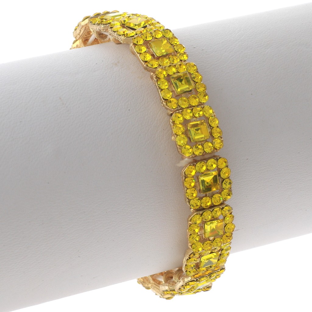 Gold Tone Alloy Metal Rhinestone Stretch Bracelet ESB4559-YEL