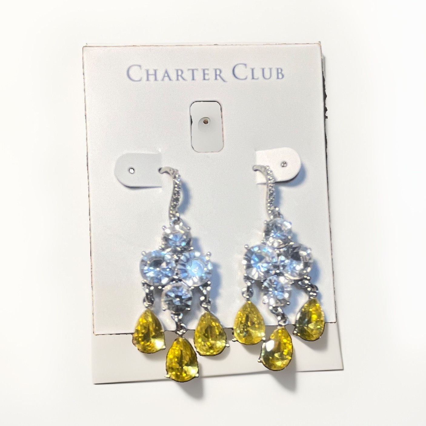 Charter Club Silver Clear & Yellow Crystal Teardrop Hook Earrings