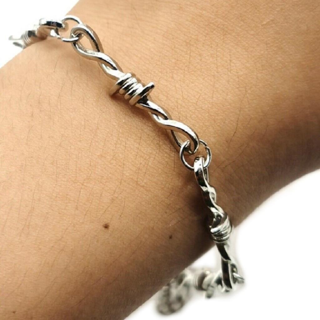 BARBED WIRE BRACELET 7″ Adjustable Punk Rock Rocker Goth Metal Alloy Skin Safe
