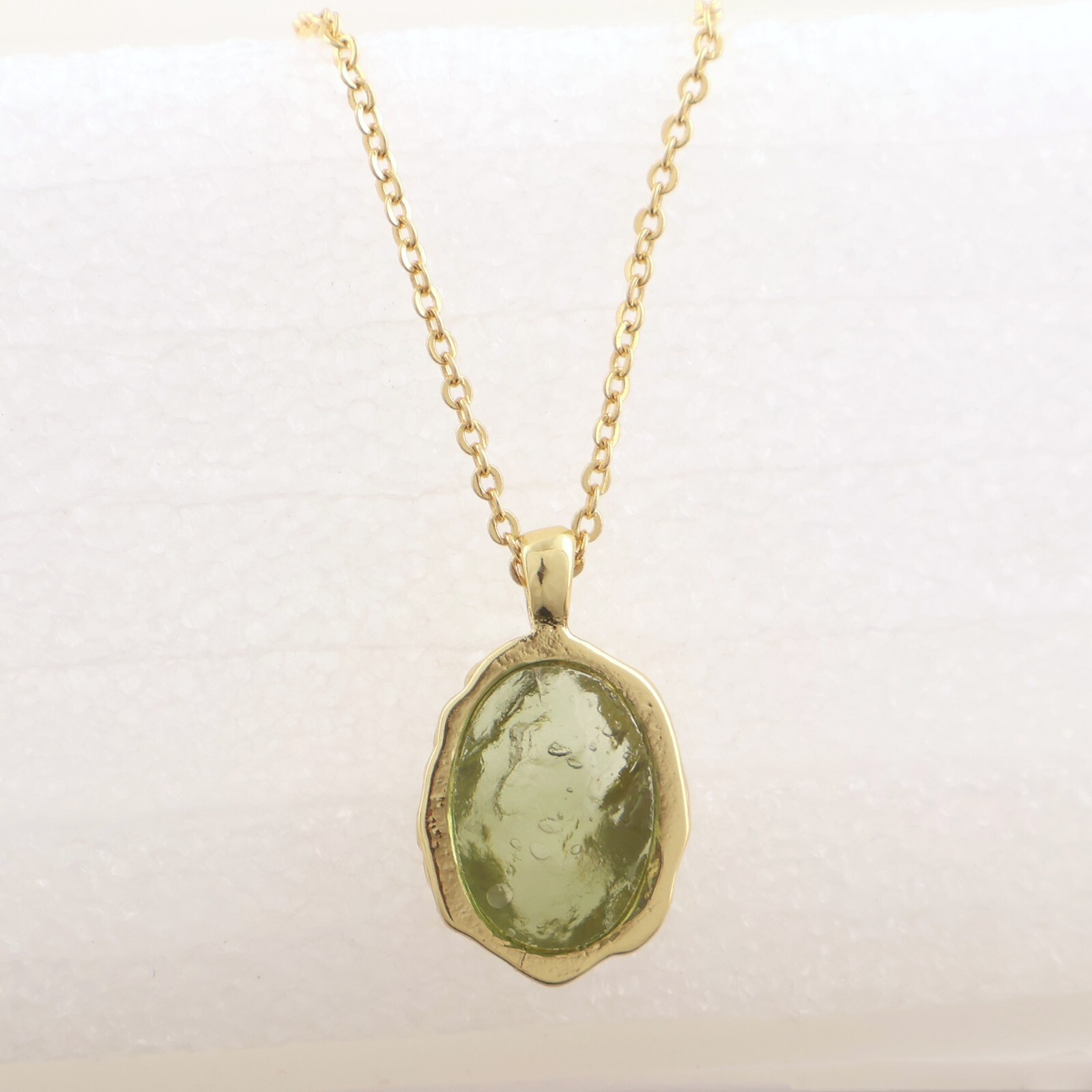 Authentic Raw Uncut Moldavite Pendant Gold Plated Oval Shape Moldavite Necklace