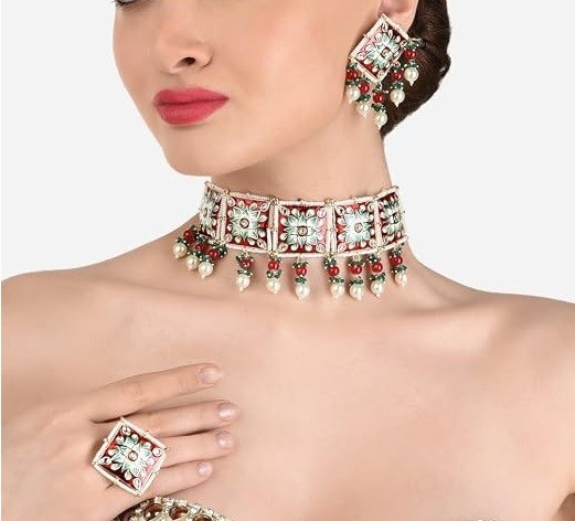 JAYWAR Jewelry Set Bridal Wedding Party Wear Necklace Earrings for Women Kundan