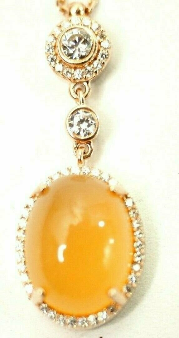 Fine Orange Agate 52 Stone Cubic Zirconia Sterling Pendant Necklace $258 New