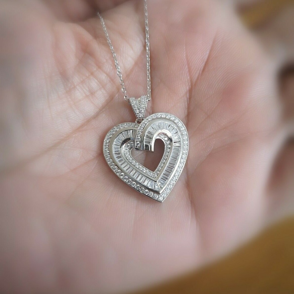 2 Ct Heart Pendant Necklace Women’s Necklace 14K White Gold Plated Solid Silver