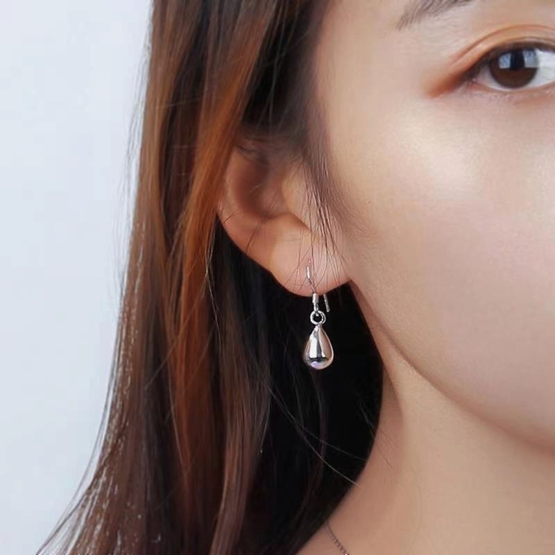 Minimalist Silver Plated Alloy Polished Eeardrop Hanging Fashion Drop Earrings
