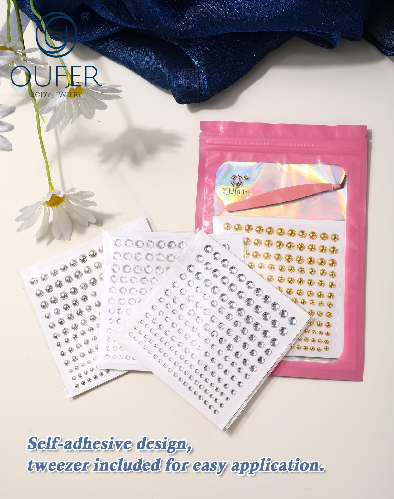 OUFER Stick on Acrylic Fake Piercings, Lip Studs Eyebrow 1~5MM, Silver