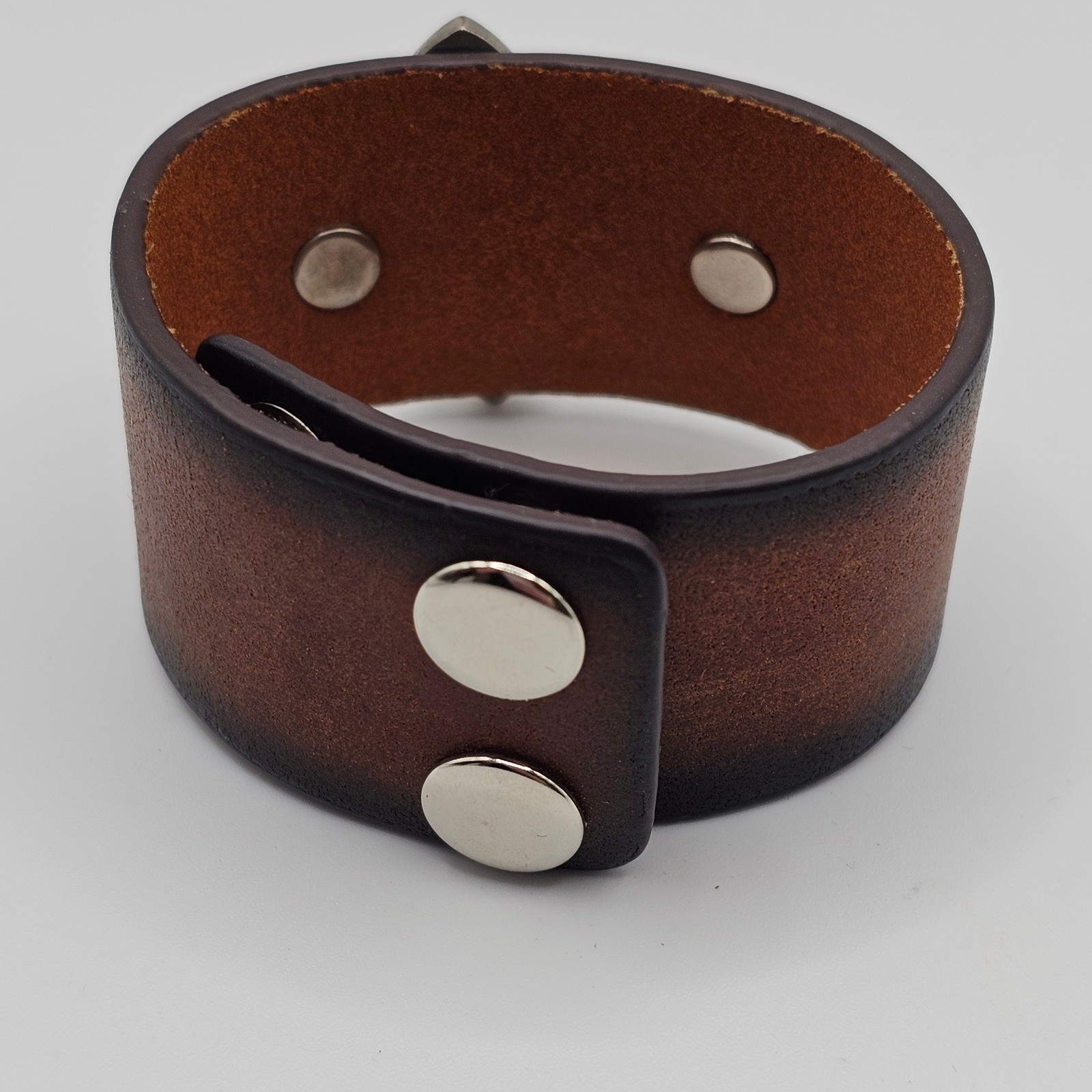 Brown Genuine Leather Cross Cuff Bracelet Rhinestone Western Y2K Statement Faith