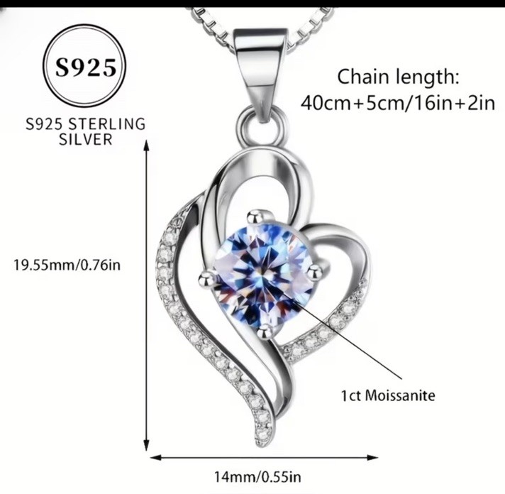Heart Shaped 2 CT Moissanite 925 Sterling Silver Necklace