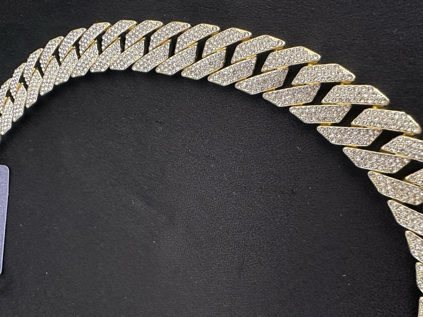 True Religion Men’s Crystal Pave Chain Necklace/ Gold Plated/ 20” In/ 15mm Width