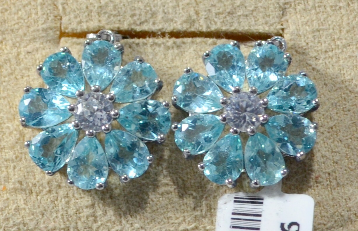 MADAGASCAR PARAIBA APATITE-CZ DIAMOND-DANGLE EARRINGS-STER SILVER-SUPER SPARKLE!