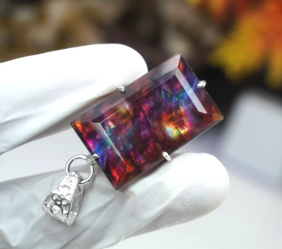 44.00 Ct Natural Ammolite 925 Solid Silver Rainbow PENDANT Certified Gemstone
