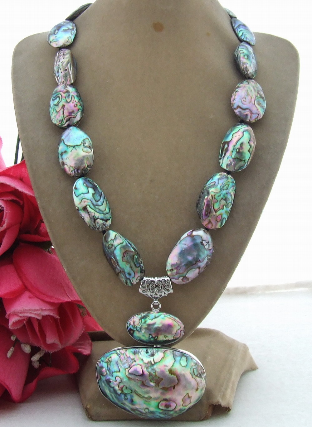 34x55MM Paua Abalone Shell Pendant Necklace