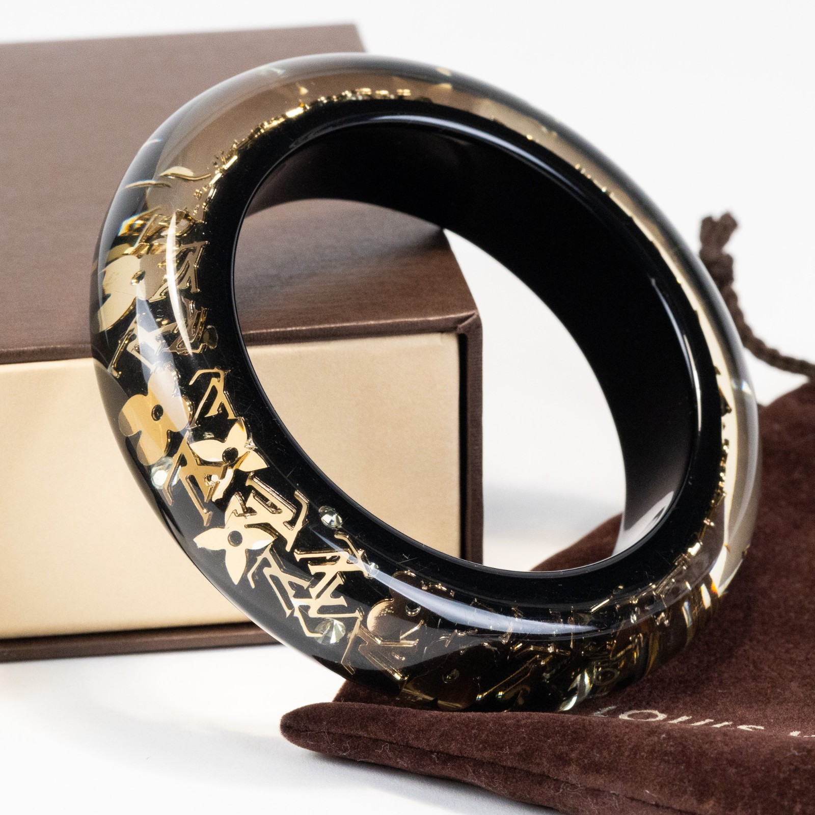 Louis Vuitton LV Inclusion GM Bangle Bracelet M66254 Black 20cm w/Box Authentic